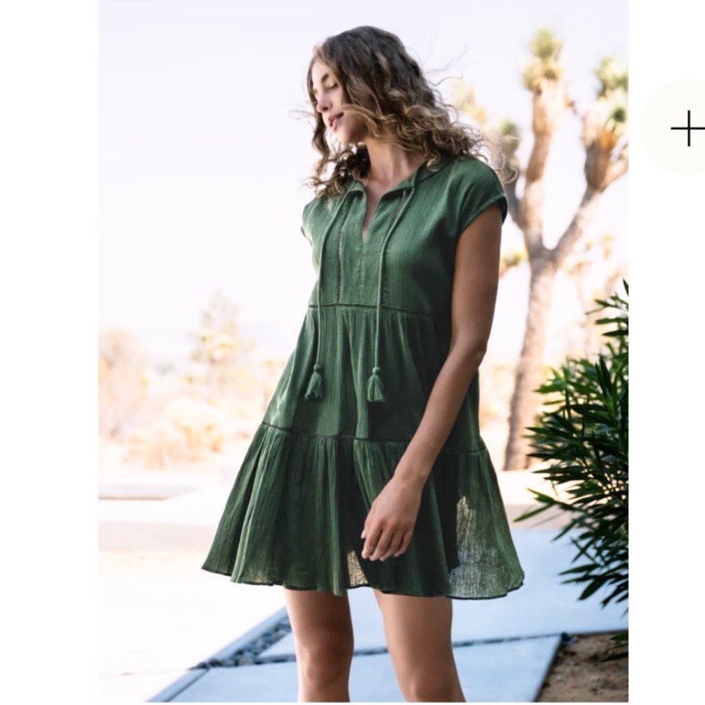 INDIGO‎ ROSE Boho Ruffled Tiered Dress Sz PM Sleeveless Olive-Green